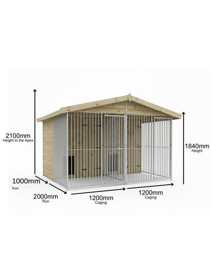 Benchmark Kennels Premium Double Wooden Dog Kennel - 8 x 10ft