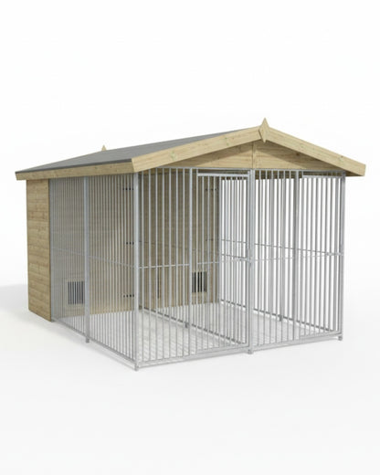 Benchmark Kennels Premium Double Wooden Dog Kennel - 8 x 10ft