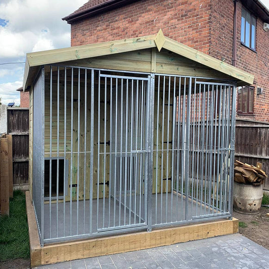 Benchmark Premium Wood Double Dog Kennel with Apex Roof 8 x 8ft