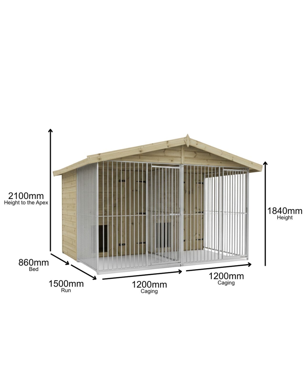 Benchmark Kennels Premium Double Wooden Dog Kennel - 8 x 8ft