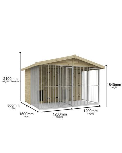 Benchmark Kennels Premium Double Wooden Dog Kennel - 8 x 8ft