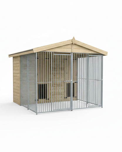 Benchmark Kennels Premium Double Wooden Dog Kennel - 8 x 8ft