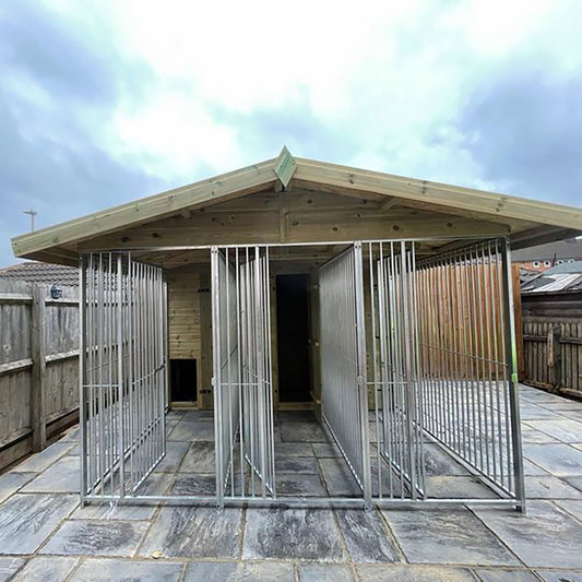 Benchmark Premium Wood Triple Dog Kennel with Apex Roof 10 x 12ft