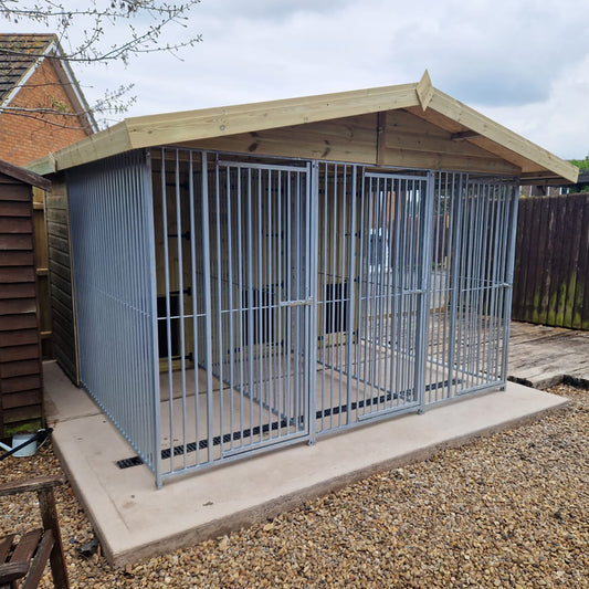Benchmark Premium Wood Triple Dog Kennel with Apex Roof 12 x 12ft