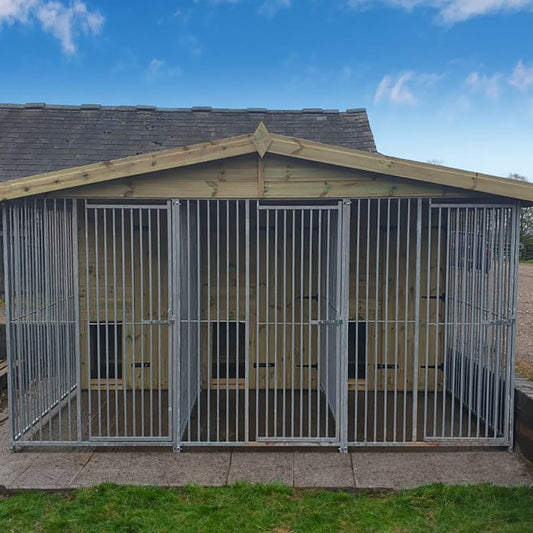 Benchmark Premium Wood Triple Dog Kennel with Apex Roof 12 x 8ft