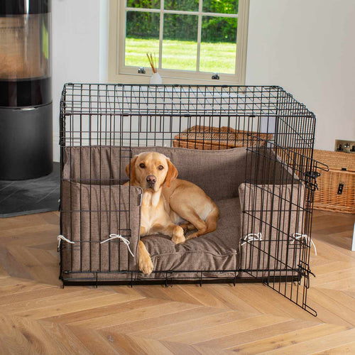 Luxury Dog Crate Bumper, In Inchmurrin Umber The Perfect Dog Crate Accessory, Available To Personalise Now at Lords & Labradors