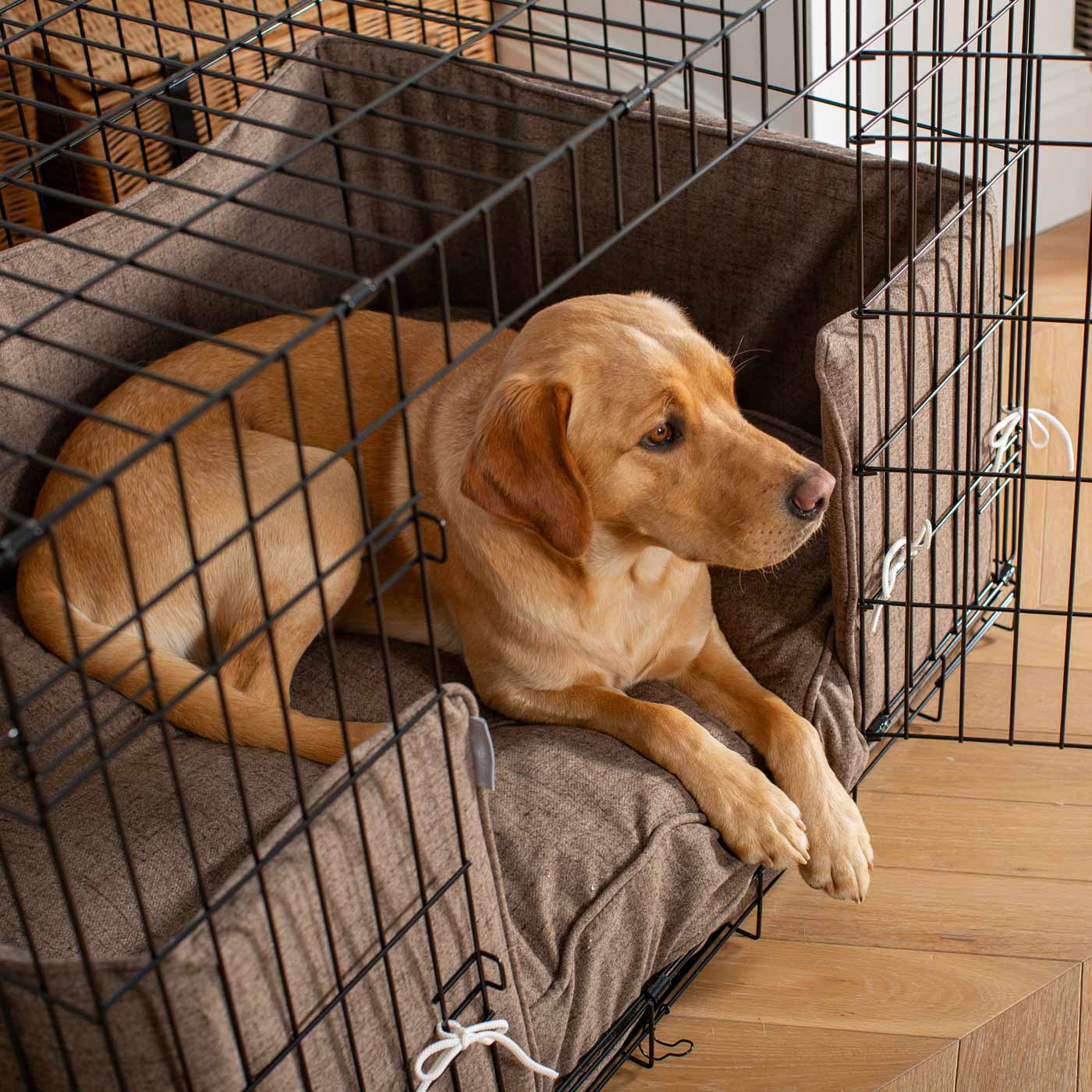 Luxury Dog Crate Bumper, In Inchmurrin Umber The Perfect Dog Crate Accessory, Available To Personalise Now at Lords & Labradors