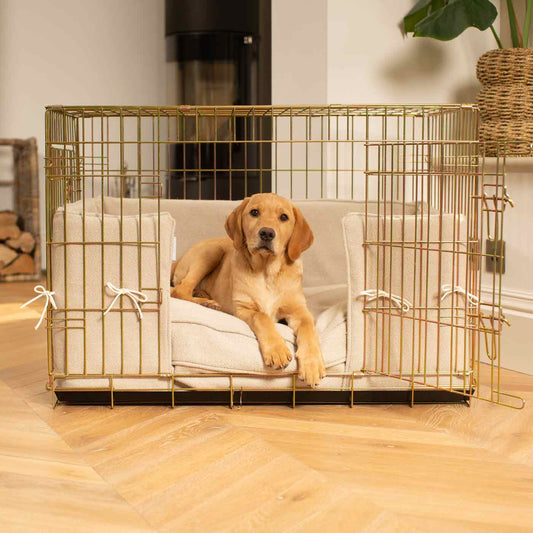 Dog Crate with Cushion & Bumper in Natural Herringbone by Lords & Labradors