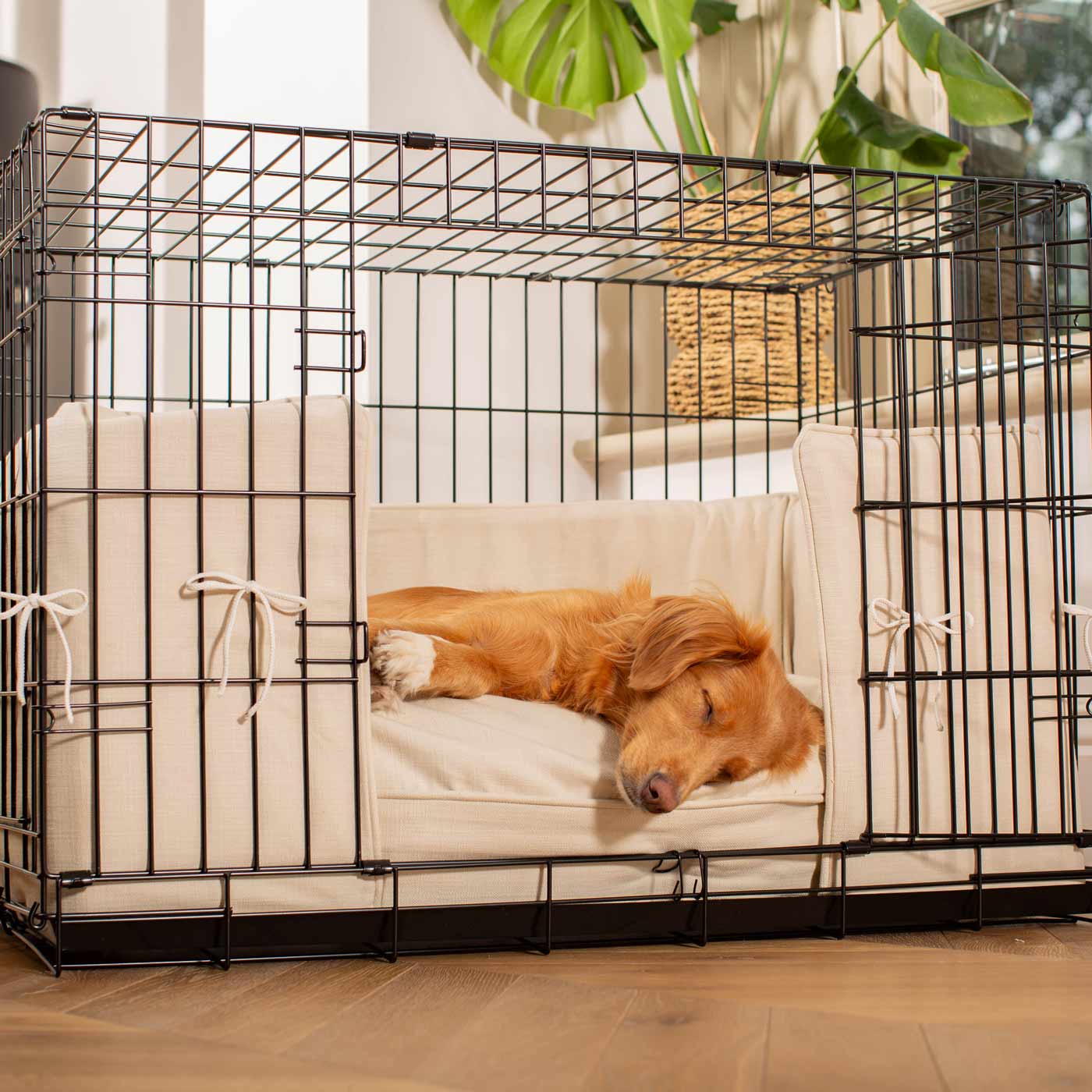 Discover our Luxury Dog Crate Bumper, in Savanna Bone. The Perfect Dog Crate Accessory, Available To Personalise Now at Lords & Labradors