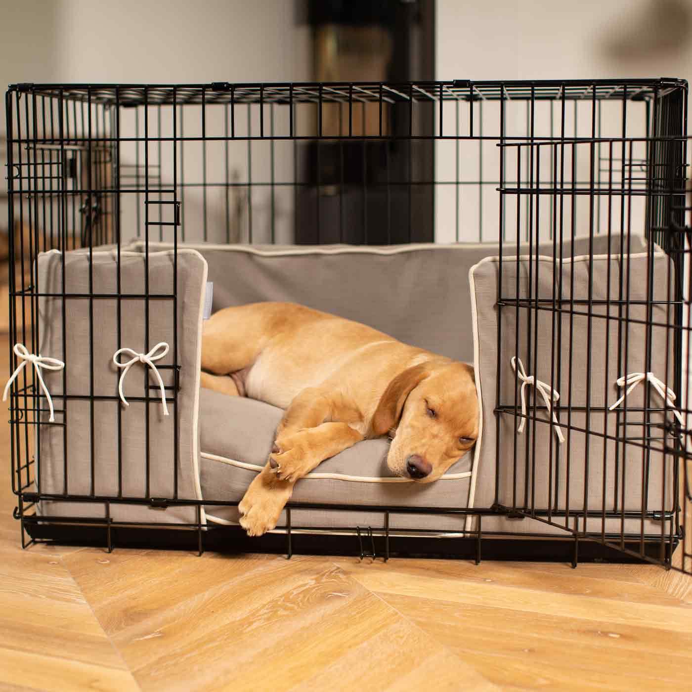 [colour:savanna stone] Accessorise your dog crate with our stunning bumper covers, choose from our Savanna collection! Made using luxury fabric for the perfect crate accessory to build the ultimate dog den! Available now in 3 colours and sizes at Lords & Labradors