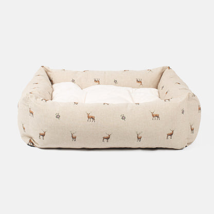 [colour:woodland stag] Luxury Handmade Box Bed For Dogs in Woodlands, in Woodland Stag. Perfect For Your Pets Nap Time! Available To Personalise at Lords & Labradors