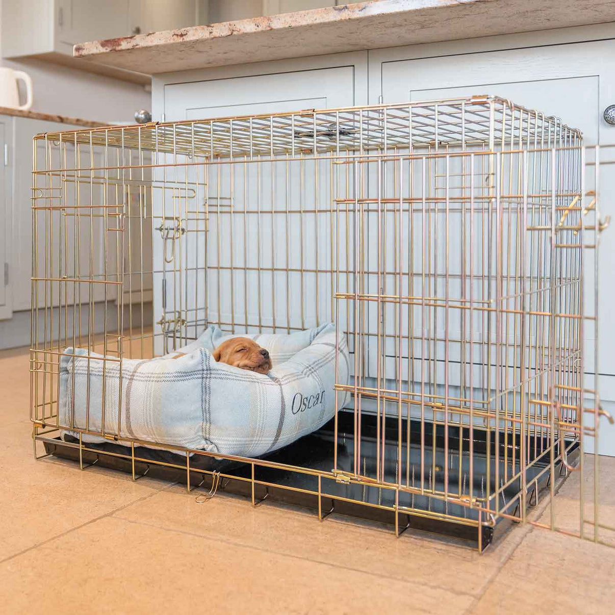 View of Dog Crate & Duck Egg Tweed Cosy & Calming Puppy Bed Set | Lords & Labradors