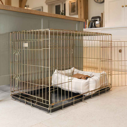Discover Our Heavy-Duty Dog Crate With Natural Tweed Cosy & Calming Puppy Crate Bed Set! The Perfect Crate Bed For Pet Burrow. Available To Personalise Here at Lords & Labradors 