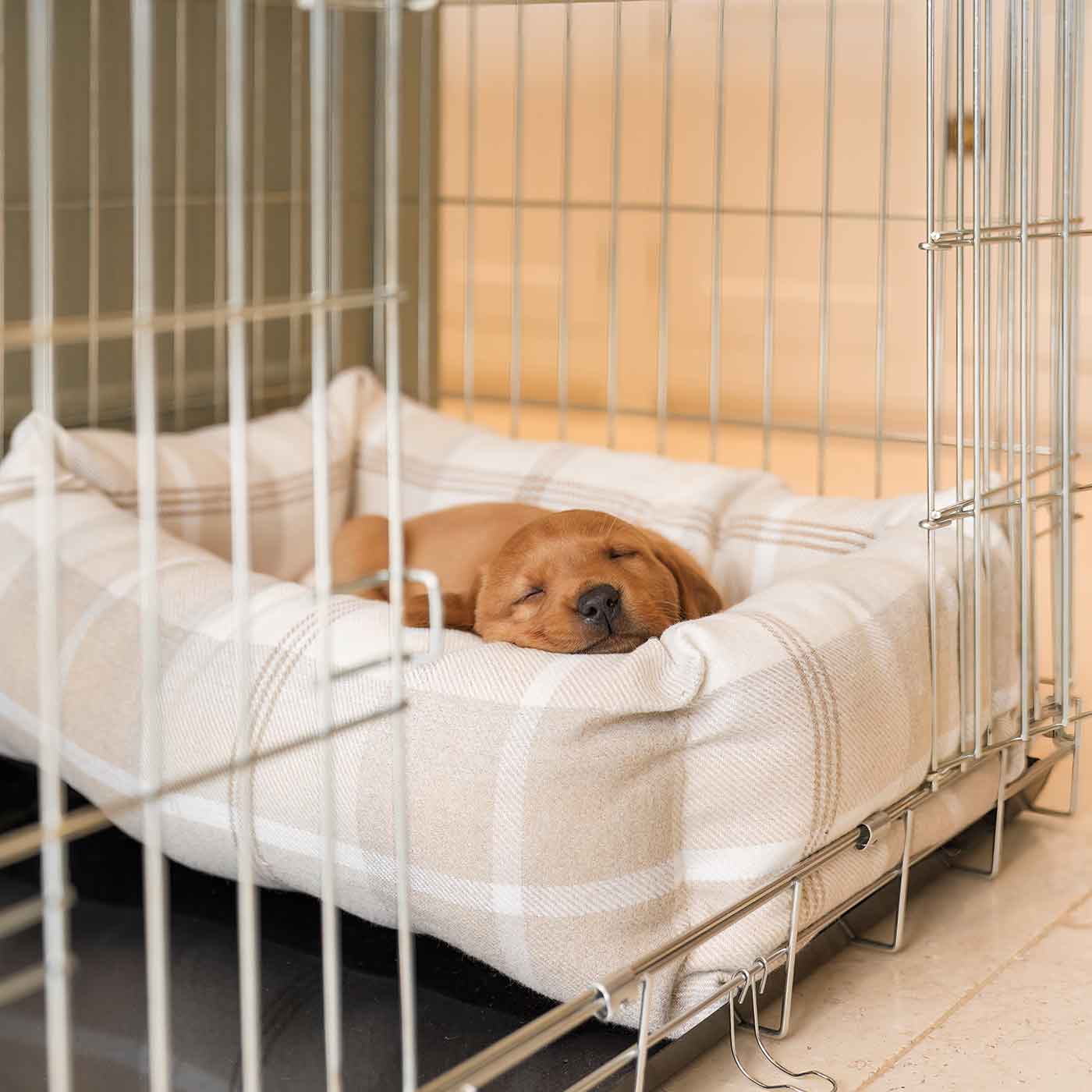  Cosy & Calm Puppy Crate Bed, The Perfect Dog Crate Accessory For The Ultimate Dog Den! In Stunning Natural Tweed! Available Now at Lords & Labradors