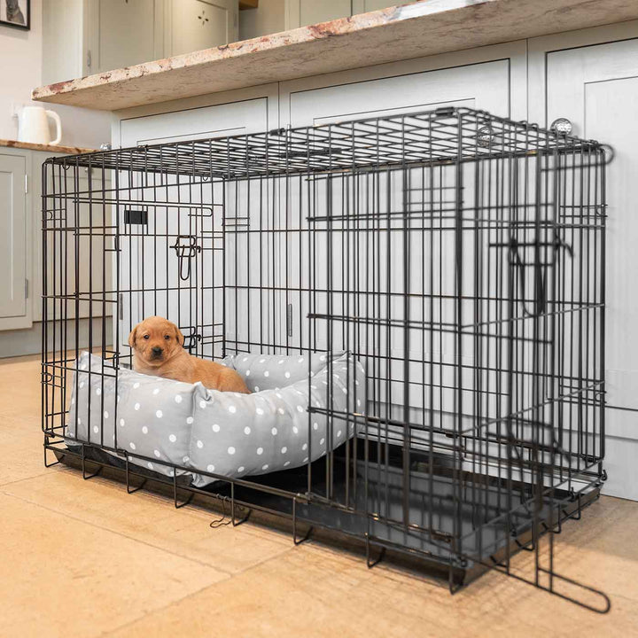 Grey Spot Oilcloth Crate Set Dog Crate Bedding Set Lords & Labradors
