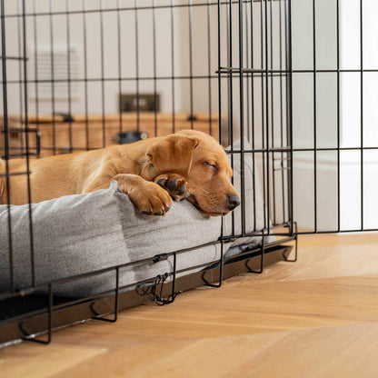 Inchmurrin Cosy & Calm Puppy Box Bed, The Perfect Dog Crate Bed For Pets! To Build The Ultimate Dog Den! In Dark Grey Inchmurrin Ground! Available To Personalise Now at Lords & Labradors