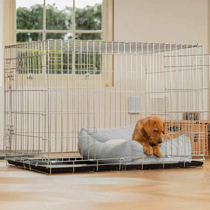 Inchmurrin Cosy & Calm Puppy Box Bed, The Perfect Dog Crate Bed For Pets! To Build The Ultimate Dog Den! In Light Grey Inchmurrin Iceberg! Available To Personalise Now at Lords & Labradors 