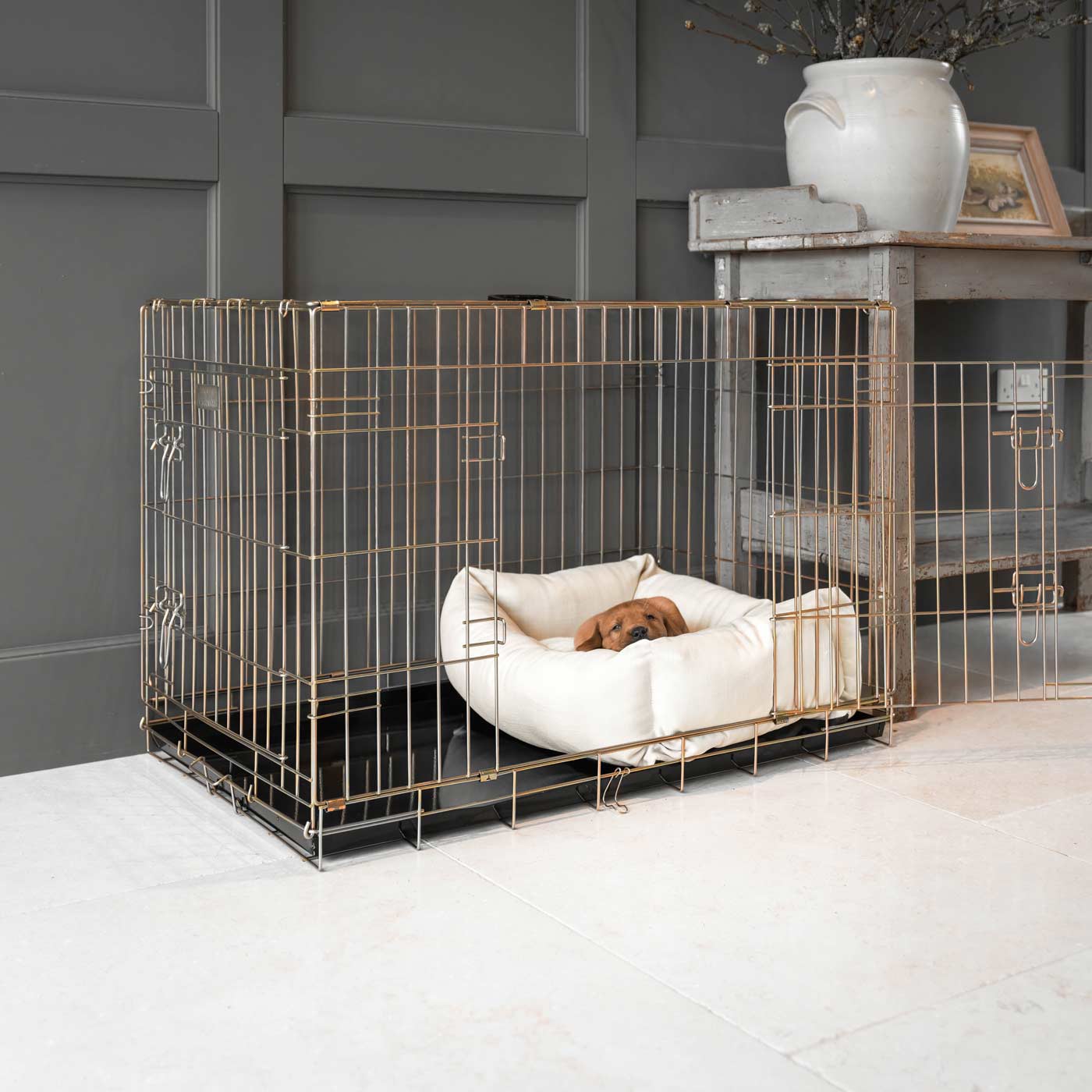 Cosy & Calm Puppy Crate Bed, The Perfect Dog Crate Accessory For The Ultimate Dog Den! In Stunning Savanna Bone! Available To Personalise at Lords & Labradors 