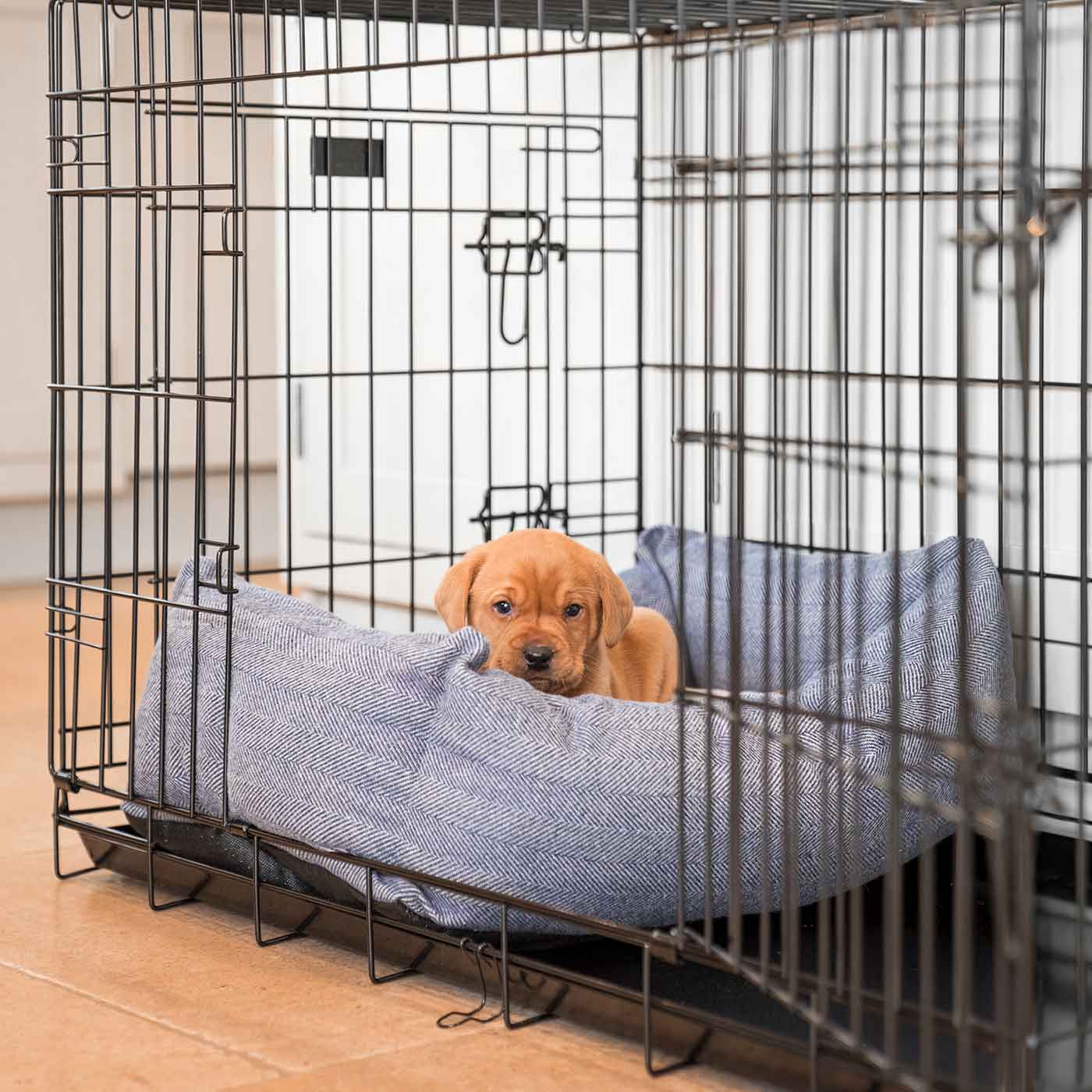  Cosy & Calm Puppy Crate Bed, The Perfect Dog Crate Accessory For The Ultimate Dog Den! In Stunning Oxford Herringbone Tweed! Available To Personalise at Lords & Labradors 