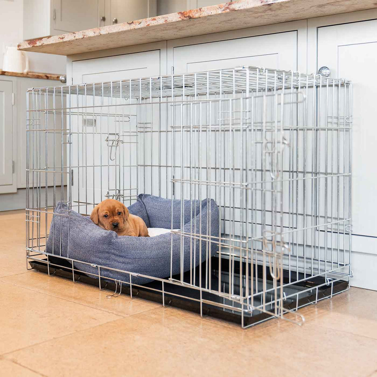 Dog Crate & Oxford Herringbone Cosy & Calming Puppy Bed | Lords & Labradors - Soft Dog Crate Herringbone Furniture