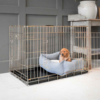  Cosy & Calm Puppy Crate Bed, The Perfect Dog Crate Accessory For The Ultimate Dog Den! In Stunning Pewter Herringbone Tweed! Available To Personalise at Lords & Labradors 