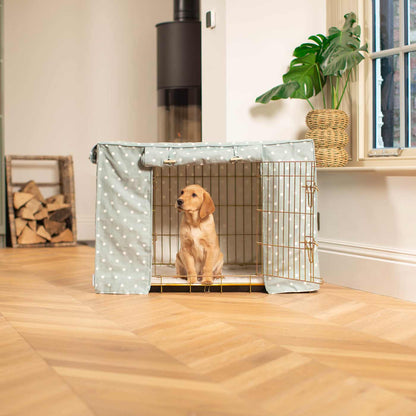 Discover Our Heavy-Duty Dog Crate With Duck Egg Spot Crate Cover! The Perfect Crate Cover For The Ultimate Pet Den! Available To Personalise Here at Lords & Labradors 