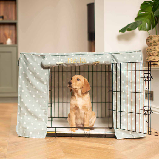 Dog Crate with Crate Cover in Duck Egg Spot by Lords & Labradors