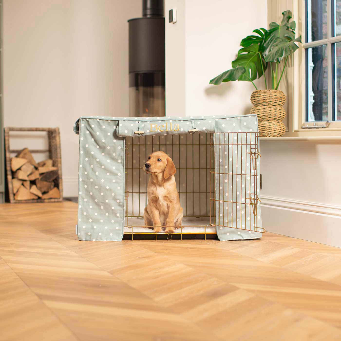 Luxury Dog Crate Cover, Duck Egg Spot Cotton Crate Cover The Perfect Dog Crate Accessory, Available To Personalise Now at Lords & Labradors