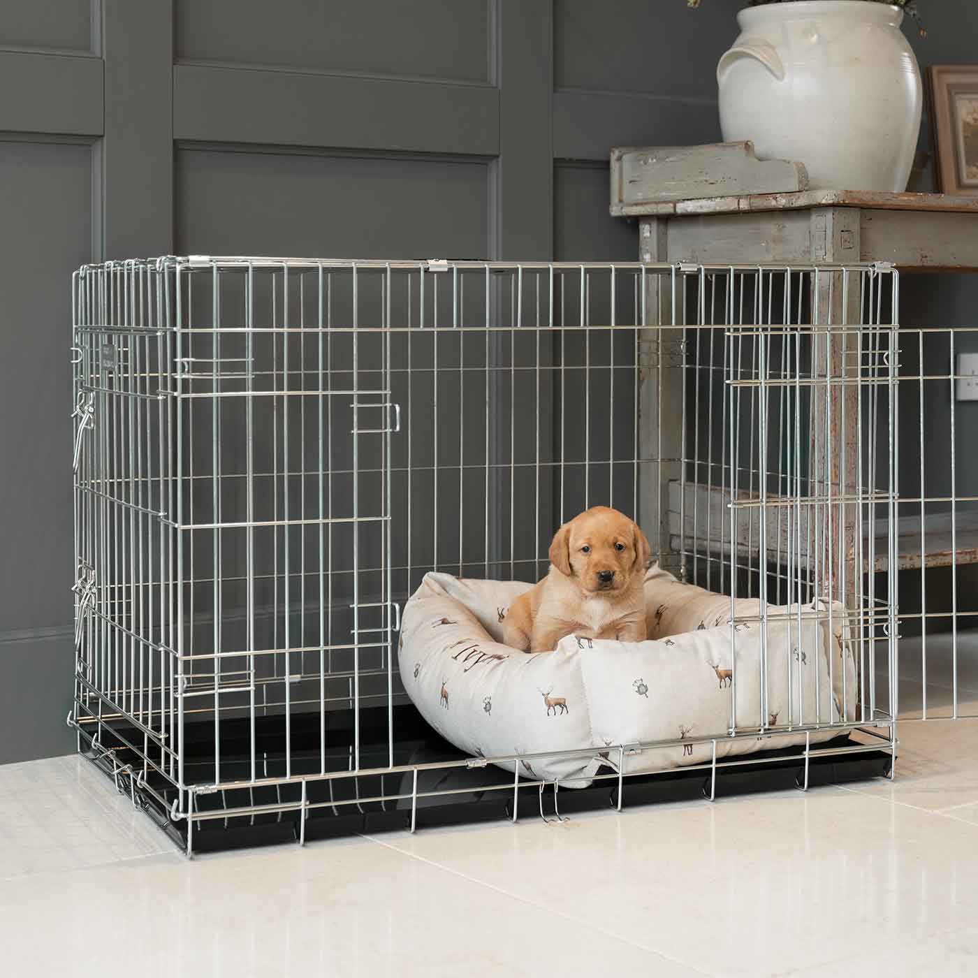 Cosy & Calm Puppy Crate Bed, The Perfect Dog Crate Accessory For The Ultimate Dog Den! In Stunning Woodland Stag! Available To Personalise at Lords & Labradors 