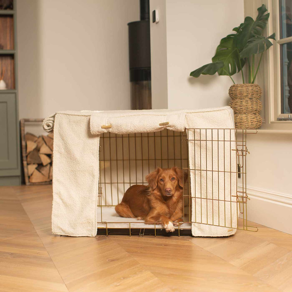 Dog Crate & Ivory Bouclé Crate Cover | Dog Crate | Lords & Labradors