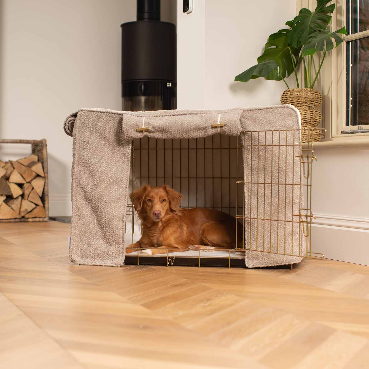 Dog Crate & Mink Bouclé Crate Cover | Dog Crate | Lords & Labradors