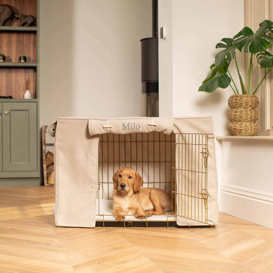 Dog Crate with Crate Cover in Natural Herringbone by Lords & Labradors