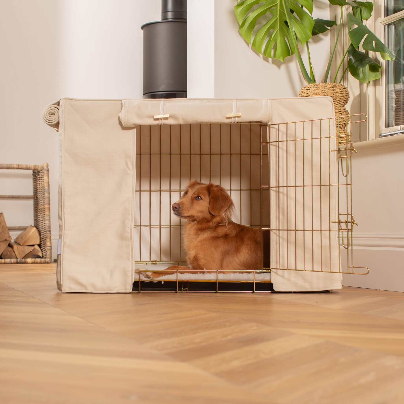 Discover our Luxury Dog Crate Cover, in Savanna Bone. The Perfect Dog Crate Accessory, Available To Personalise Now at Lords & Labradors