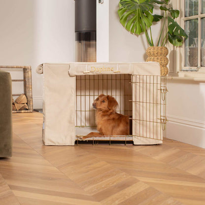 Discover our Luxury Dog Crate Cover, in Savanna Bone. The Perfect Dog Crate Accessory, Available To Personalise Now at Lords & Labradors