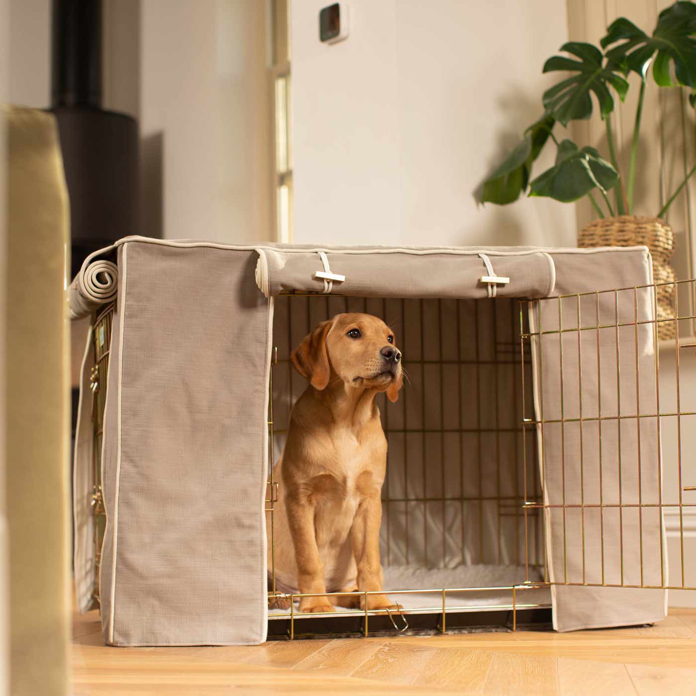 Discover Our Heavy-Duty Dog Crate With Savanna Stone Crate Cover! The Perfect Crate Accessory To Build The Ultimate Pet Den! Available To Personalise Here at Lords & Labradors    