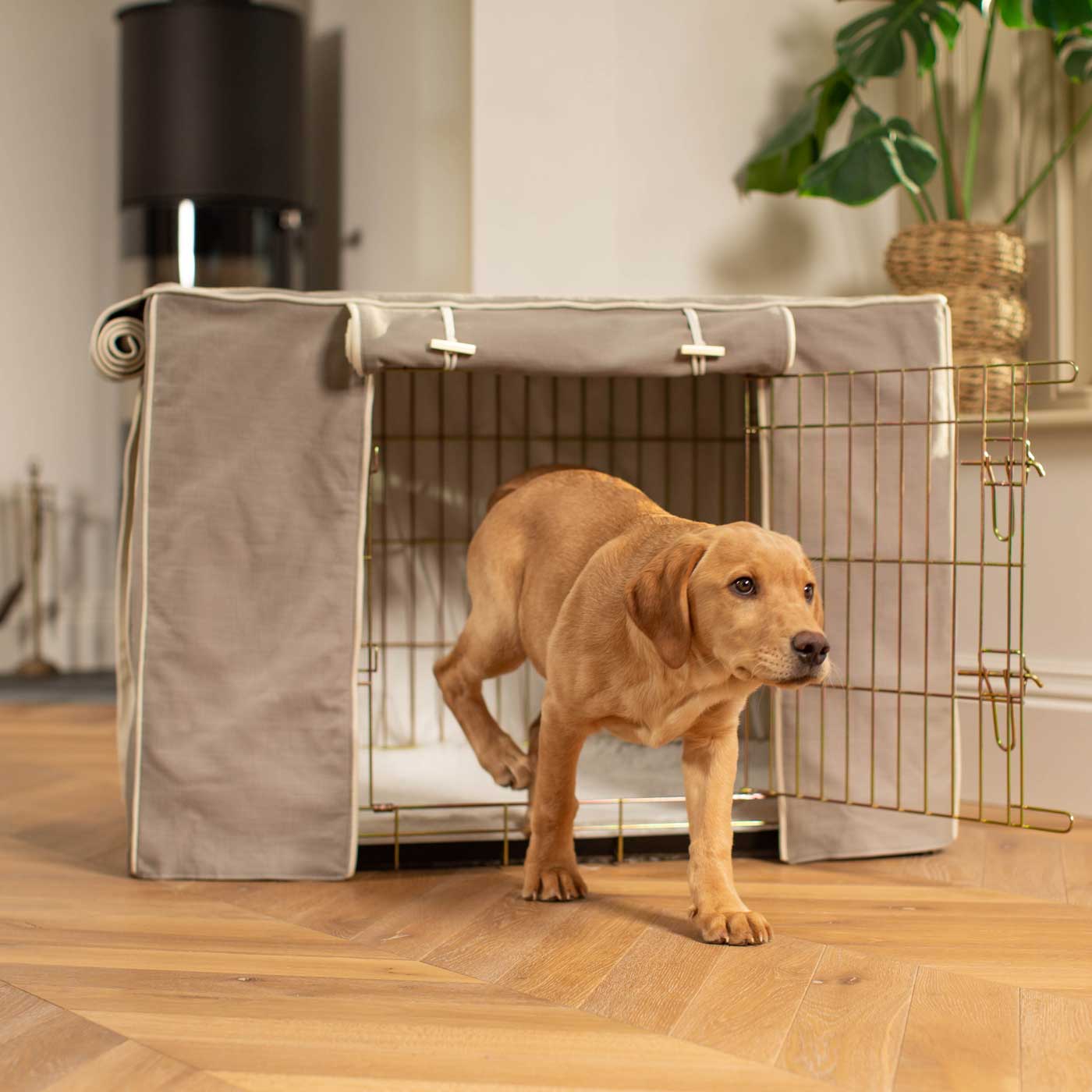 Discover Our Heavy-Duty Dog Crate With Savanna Stone Crate Cover! The Perfect Crate Accessory To Build The Ultimate Pet Den! Available To Personalise Here at Lords & Labradors    