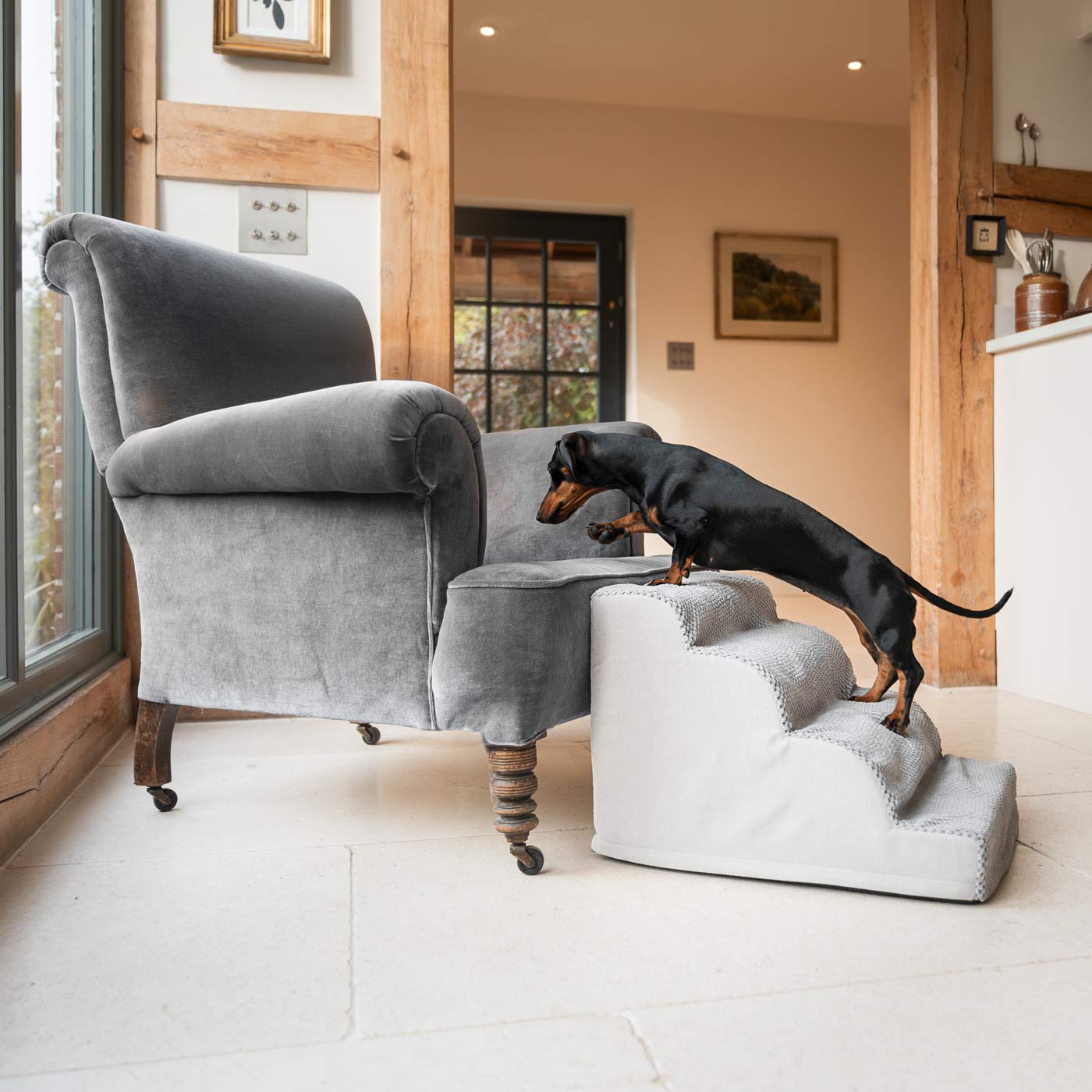 Provide Your Elderly, Young or Injured Pet with The Perfect Pet Furniture Steps, Our Luxury Cloud Pet Steps in Stunning Dove Grey Is the Ideal Choice for Dogs & Cats of All Ages! Pet Steps & Stairs Available Now at Lords & Labradors     