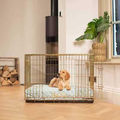 Luxury Dog Crate Cushion, Duck Egg Spot Crate Cushion The Perfect Dog Crate Accessory, Available To Personalise Now at Lords & Labradors