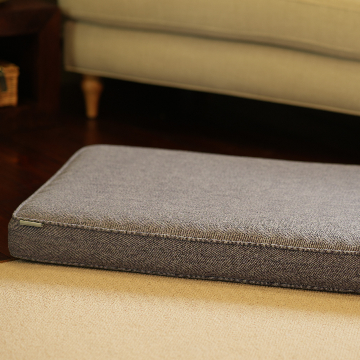 Dog Cushion in Pewter Herringbone Tweed