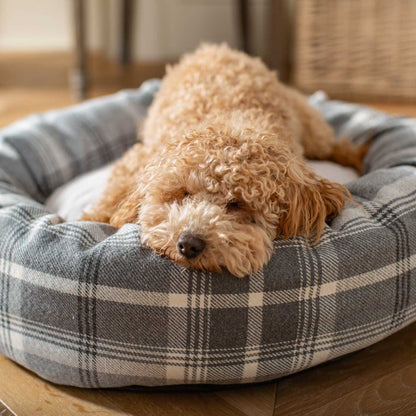 Discover Our Handmade Luxury Donut Dog Bed, In Dove Grey Tweed, The Perfect Choice For Puppies Available Now at Lords & Labradors