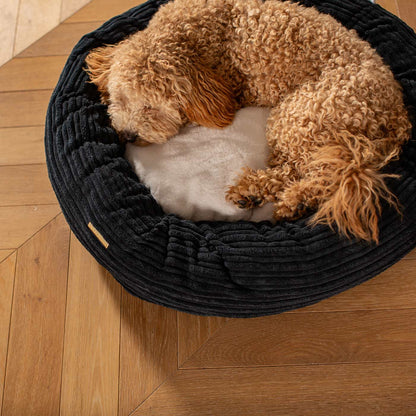 Discover Our Handmade Luxury Donut Dog Bed, In Navy Essentials Plush, The Perfect Choice For Puppies Available Now at Lords & Labradors