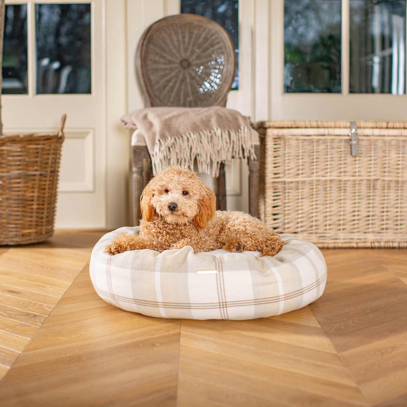 Discover Our Handmade Luxury Donut Dog Bed, In Natural Tweed, The Perfect Choice For Puppies Available Now at Lords & Labradors