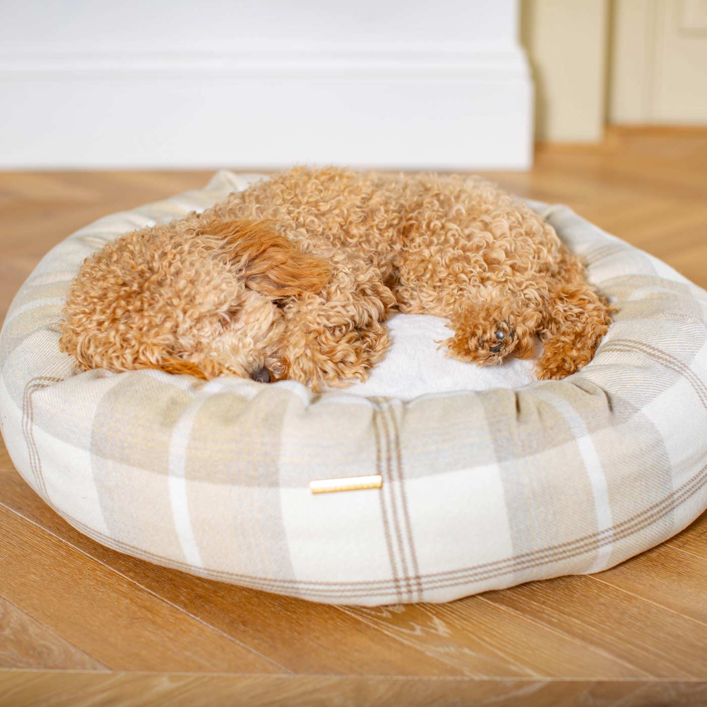 Discover Our Handmade Luxury Donut Dog Bed, In Natural Tweed, The Perfect Choice For Puppies Available Now at Lords & Labradors
