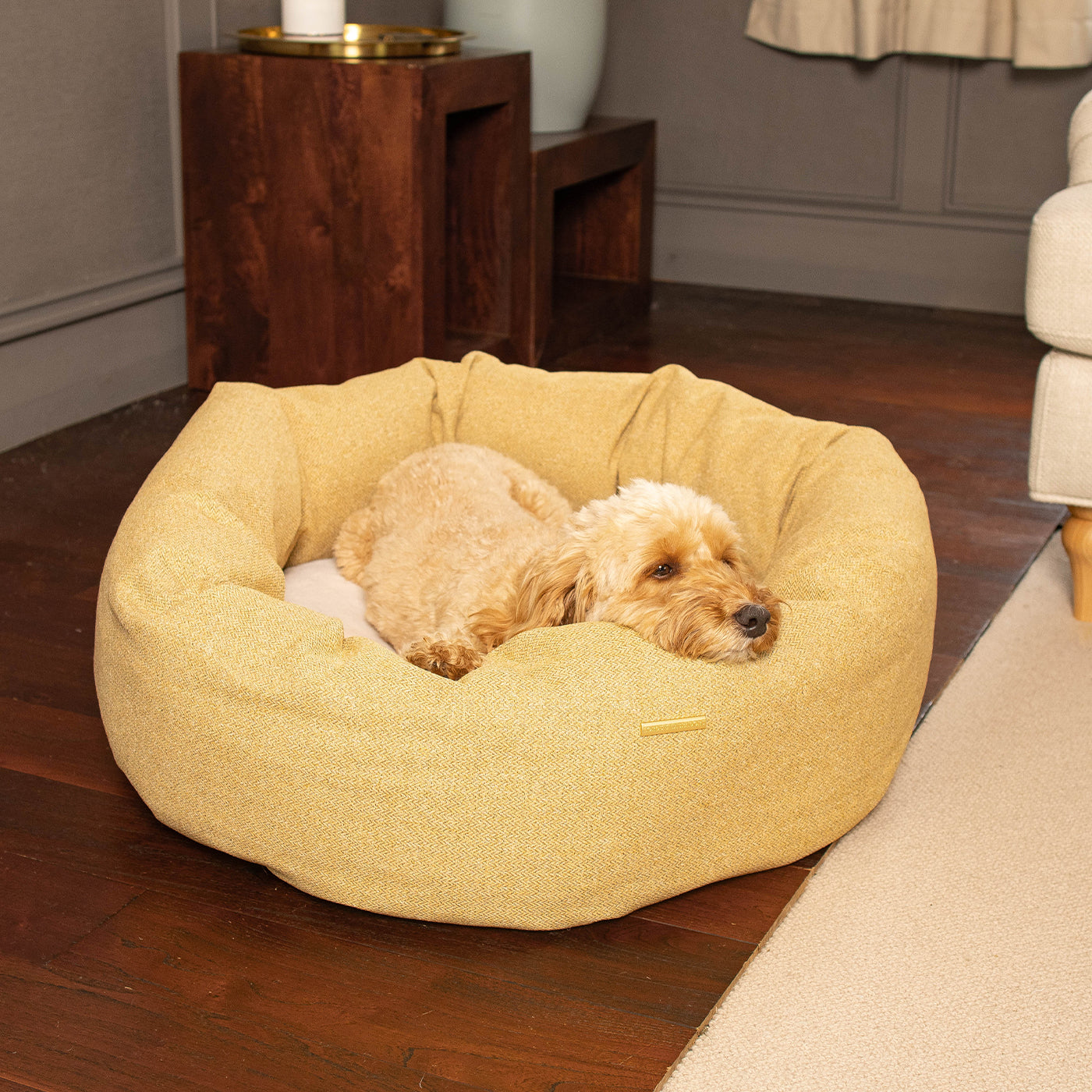 Donut Bed With Removable Covers in Honeysuckle Orkney Tweed by Lords & Labradors