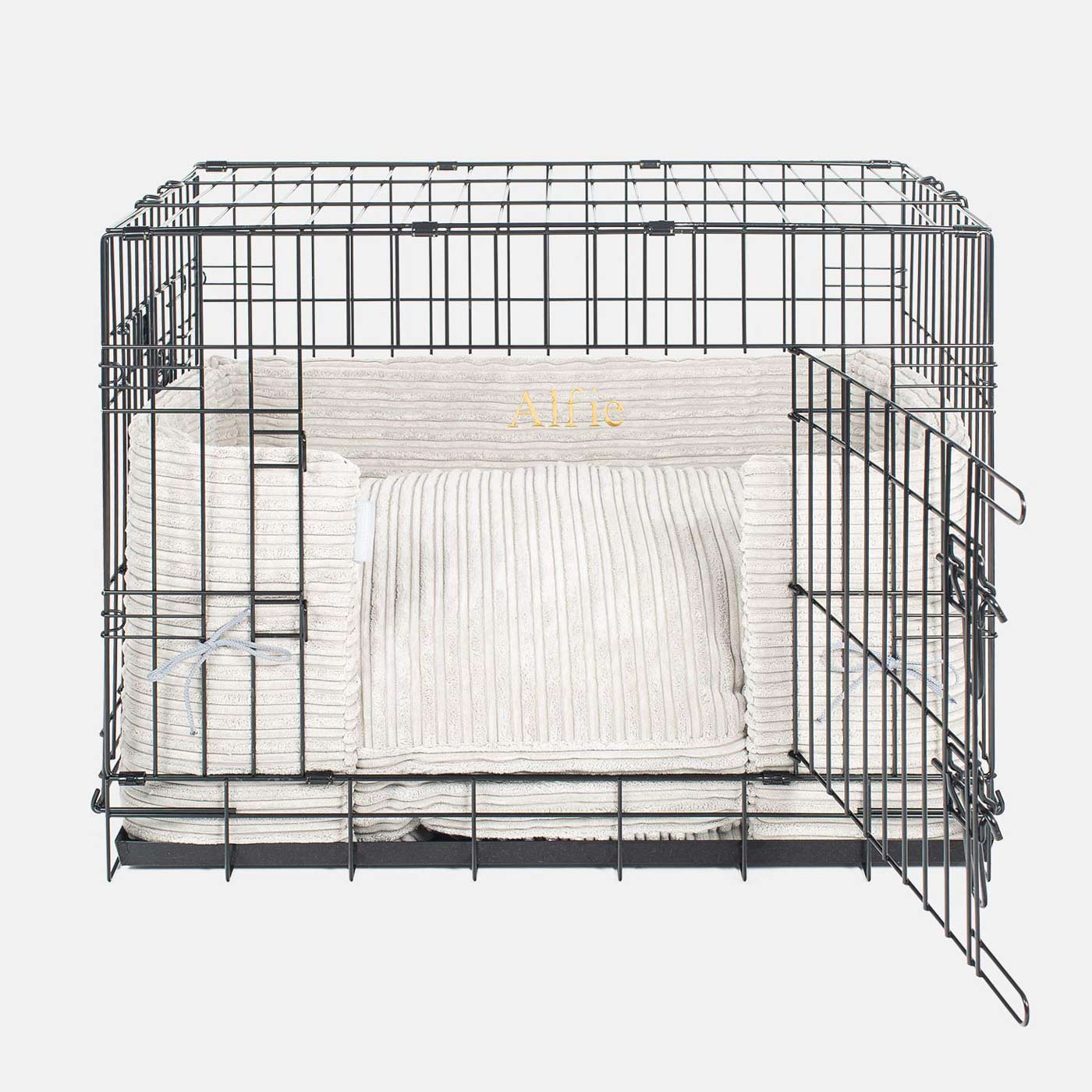Luxury Dog Crate Bumper, Essentials Plush Crate Bumper in Light Grey The Perfect Dog Crate Accessory, Available To Personalise Now at Lords & Labradors