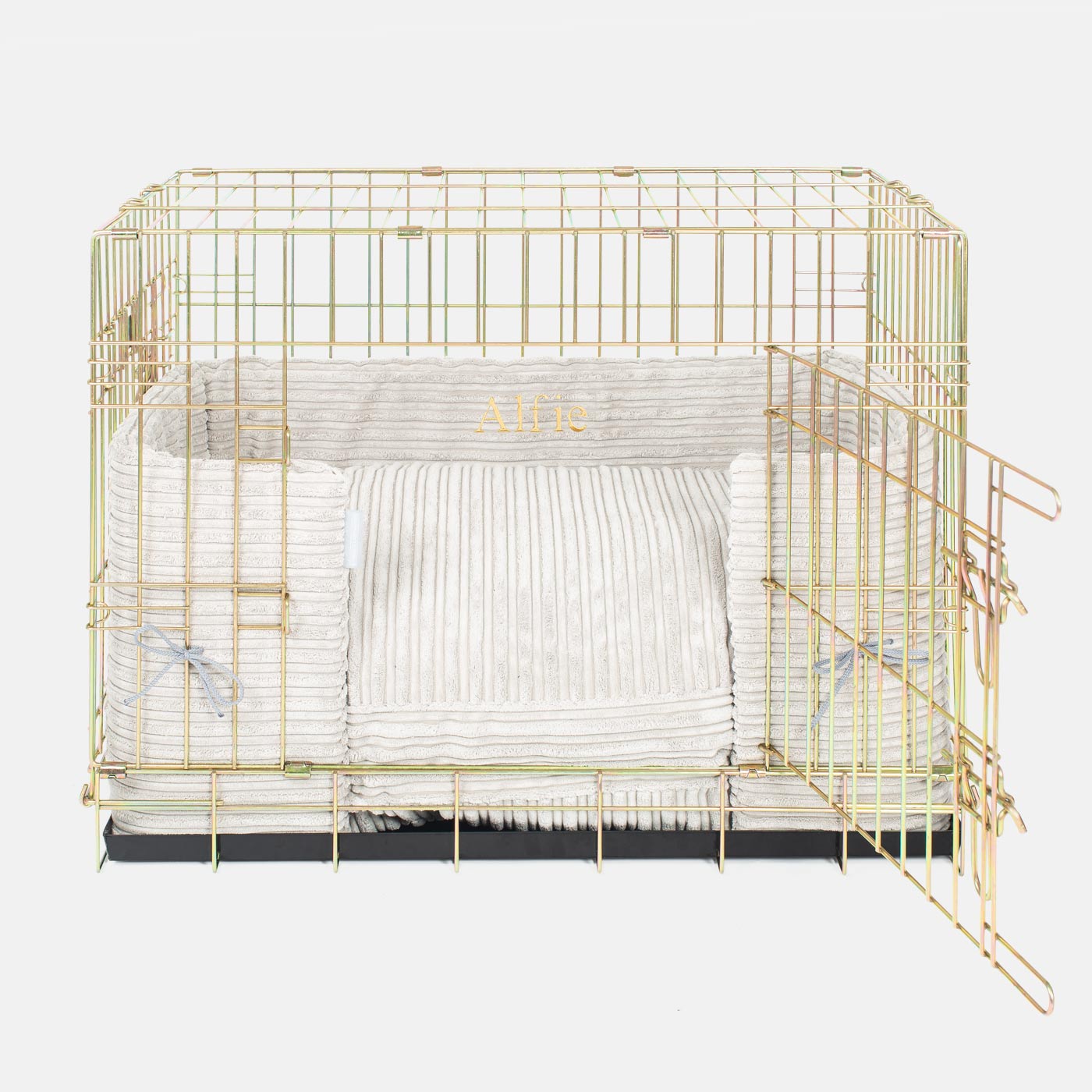 View of Light Grey Plush Crate Bumper | Dog Crate Bedding | Lords & Labradors