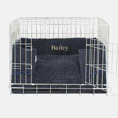 Discover our Luxury Dog Crate Bumper, in Essentials Plush Navy. The Perfect Dog Crate Accessory, Available To Personalise Now at Lords & Labradors