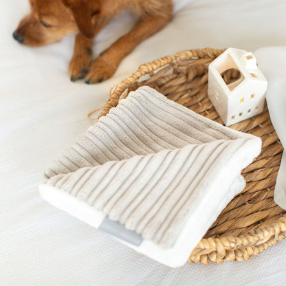 Discover our Puppy Scent Blanket in Light Grey Essentials Plush. Perfect to help settle in a new puppy. Give to puppy whilst they are with mum to bring the scent of mum with them, this is great to help relax your puppy Smooths the ‘moving home’ process. Made from plush ribbed fabric and super soft sherpa/faux fur. now available at Lords and Labradors