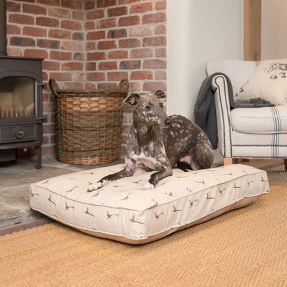 Luxury Dog Cushion, in Woodland Pheasant. Available For Pet Personalisation, Handmade Here at Lords & Labradors! Order The Perfect Pet Cushion Today For The Ultimate Burrow!