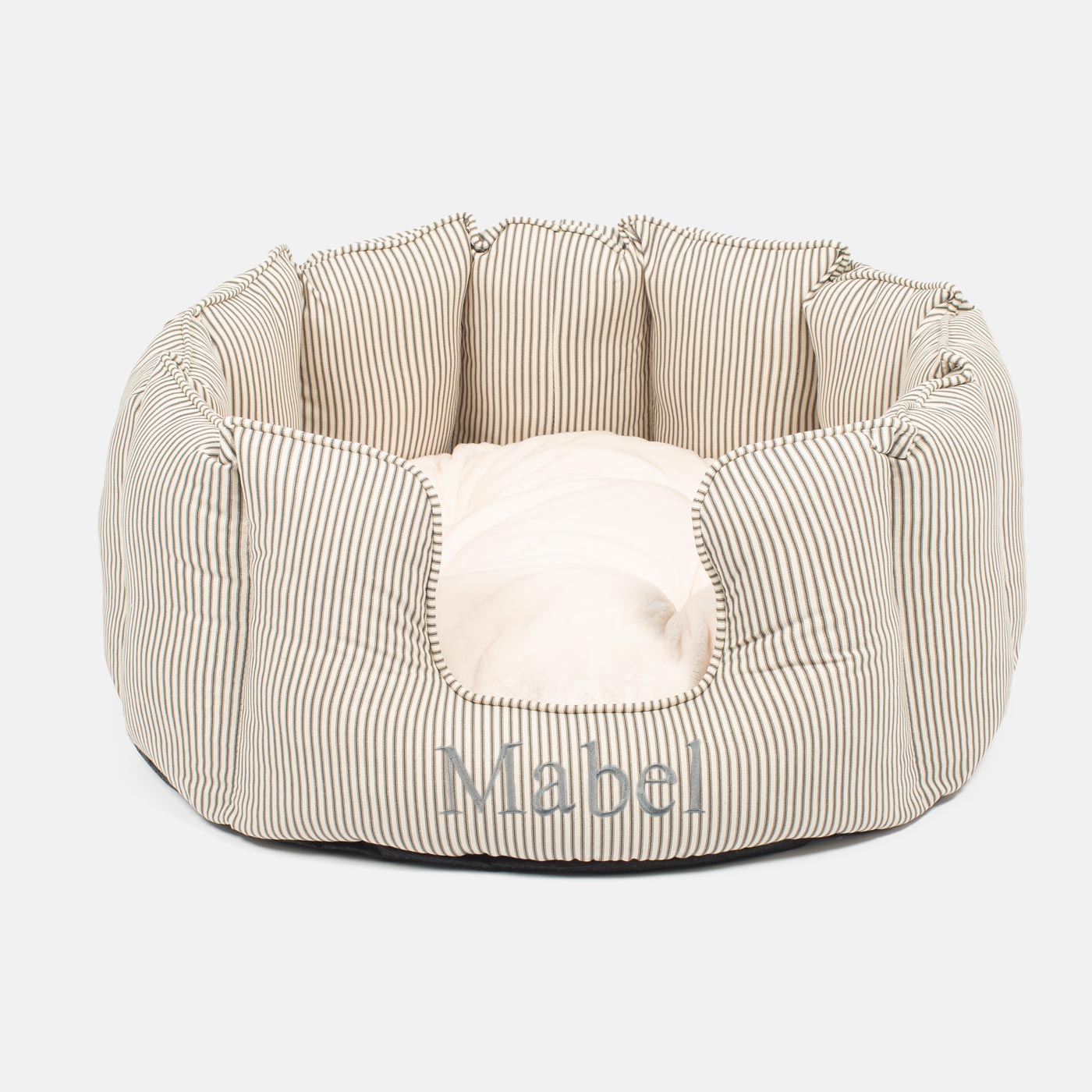 Discover Our Luxurious High Wall Bed For Cats & Kittens, Featuring Reversible Inner Cushion With Teddy Fleece To Craft The Perfect Cat Bed In Stunning Regency Stripe! Available To Personalise Now at Lords & Labradors 